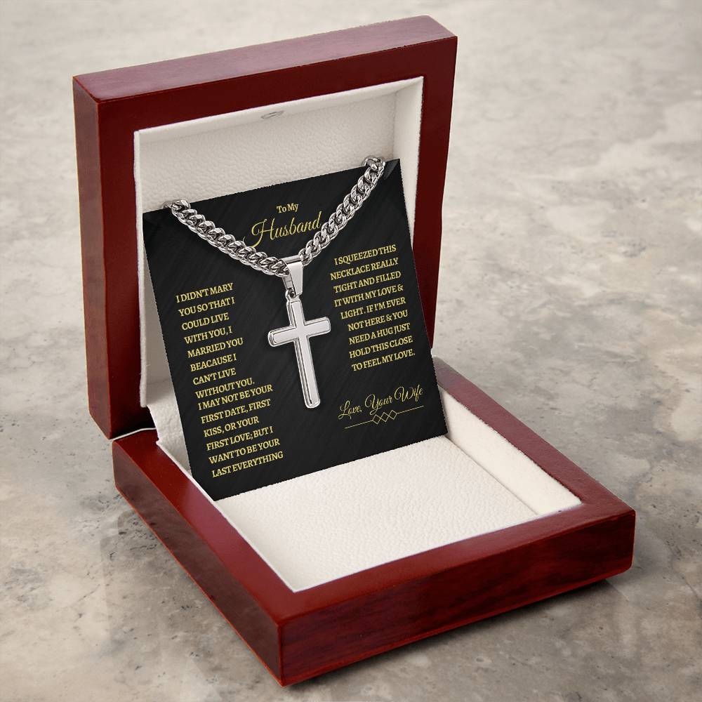 To My Husband - Artisan Cross Necklace on Cuban Chain - Father's Day Gift