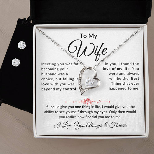 To My Wife - Forever Love Necklace + Clear CZ Earrings